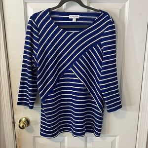 Kim Rogers Blue & White Diagonal Stripe Knit Tunic